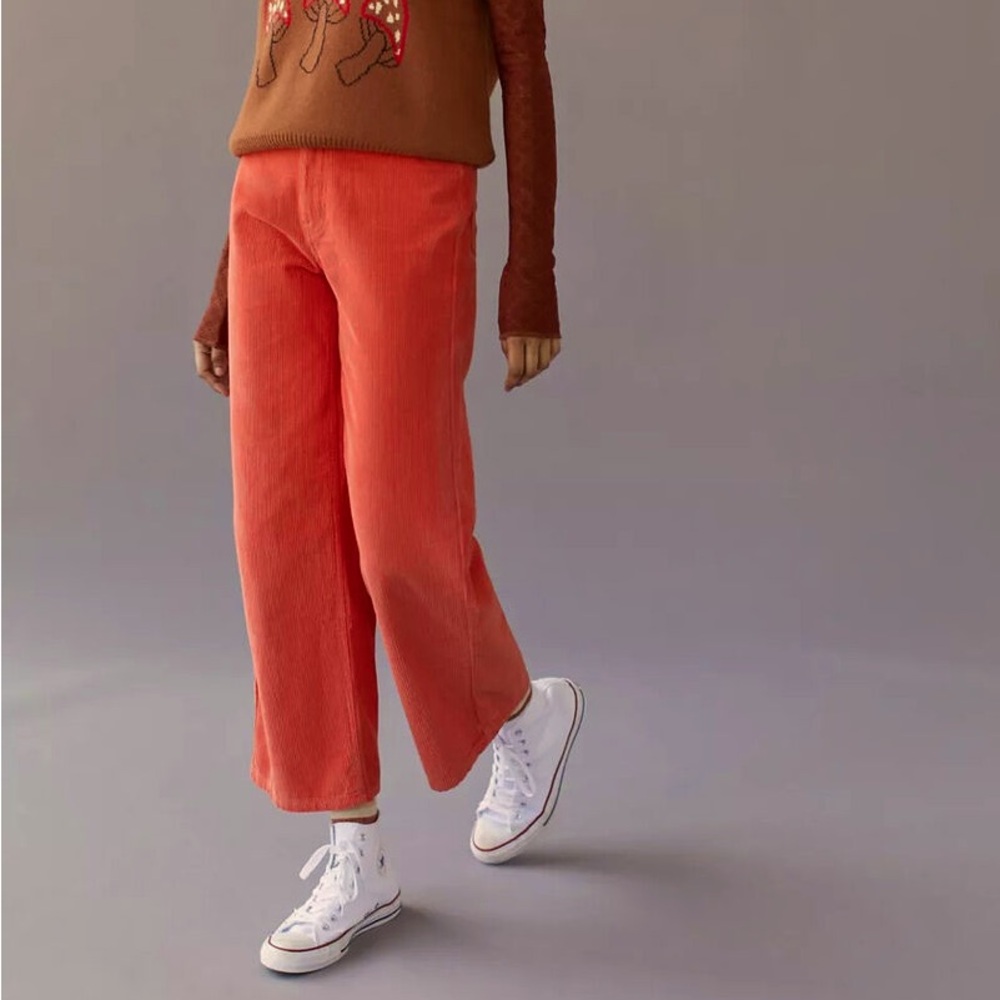 URBAN OUTFITTERS BDG HIGH & WIDE orange/red CORDUROY PANTS SIZE 25 NWT